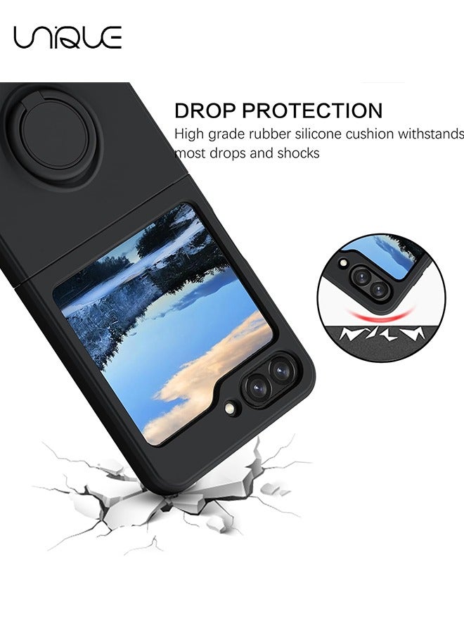 Unique For Samsung Galaxy Z Flip 5 Phone Case with Ring Stand Shockproof Full Body Protection Phone Case for Galaxy Z Flip 5 5G 6.7 Inch, Black - Image 4