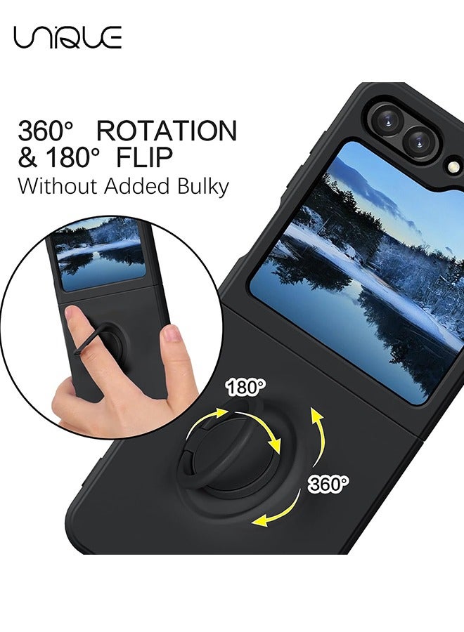 Unique For Samsung Galaxy Z Flip 5 Phone Case with Ring Stand Shockproof Full Body Protection Phone Case for Galaxy Z Flip 5 5G 6.7 Inch, Black - Image 2
