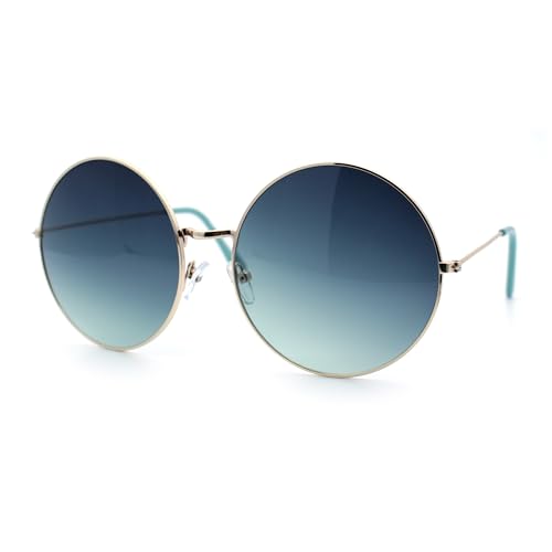 SA106 Classic Oversize Joplin Style Hippie Round Circle Lens Sunglasses Gold Blue Smoke - Image 1