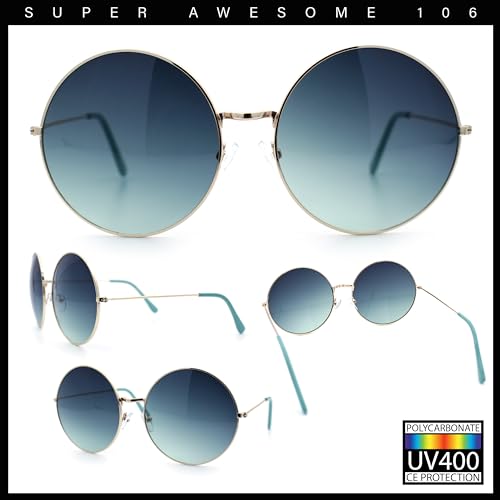 SA106 Classic Oversize Joplin Style Hippie Round Circle Lens Sunglasses Gold Blue Smoke - Image 3
