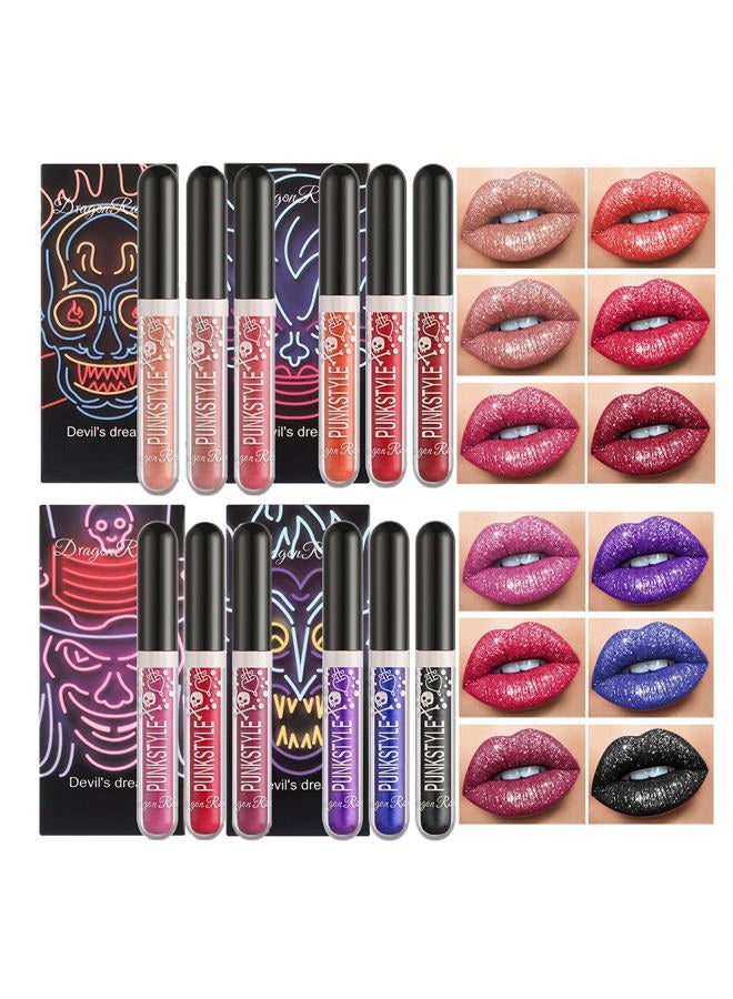 Petansy 12 Pcs Matte Liquid Lipstick Set Lip Makeup, Glitter Diamond Shining Lip gloss 24 Hour Long Lasting Waterproof Halloween Makeup Lipsticks Gift Set for Women - Image 1