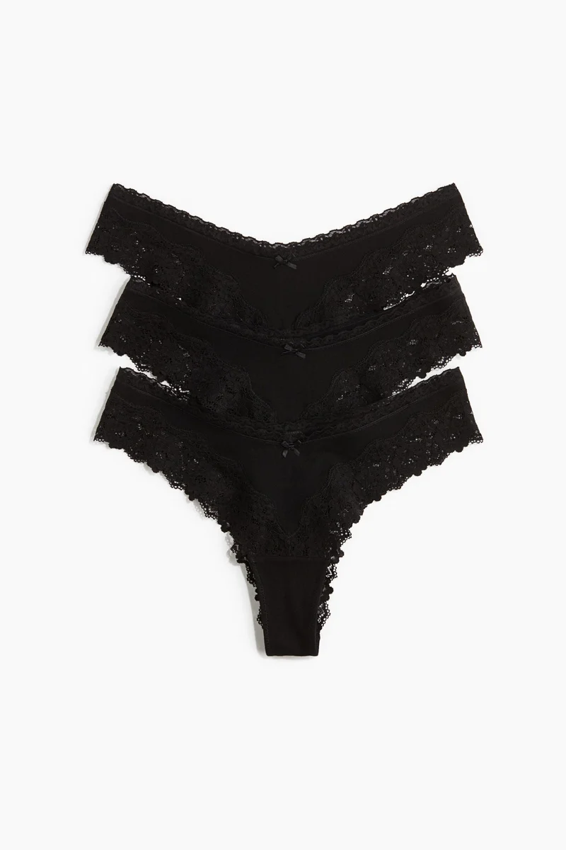 H&M 3-pack cotton and lace Brazilian briefs