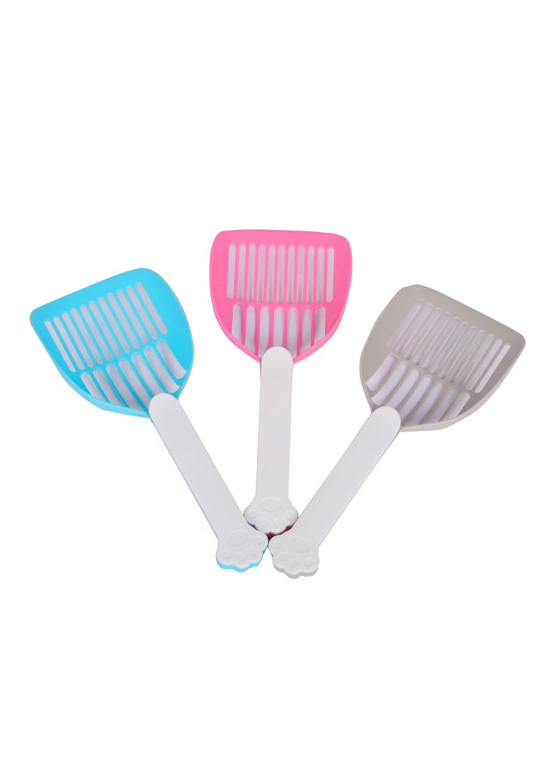 HAPPY PUSS - cat litter scoop, plastic cat litter pet shovel, durable pet poop scoop, with long and strong plastic white handle, litter cleaning Tool, stylish pet accessories, cat paw design- grey color - Image 1