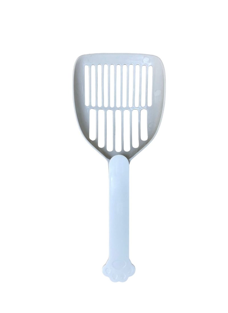 HAPPY PUSS - cat litter scoop, plastic cat litter pet shovel, durable pet poop scoop, with long and strong plastic white handle, litter cleaning Tool, stylish pet accessories, cat paw design- grey color - Image 1