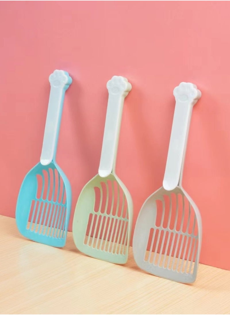 HAPPY PUSS - cat litter scoop, plastic cat litter pet shovel, durable pet poop scoop, with long and strong plastic white handle, litter cleaning Tool, stylish pet accessories, cat paw design- grey color - Image 1