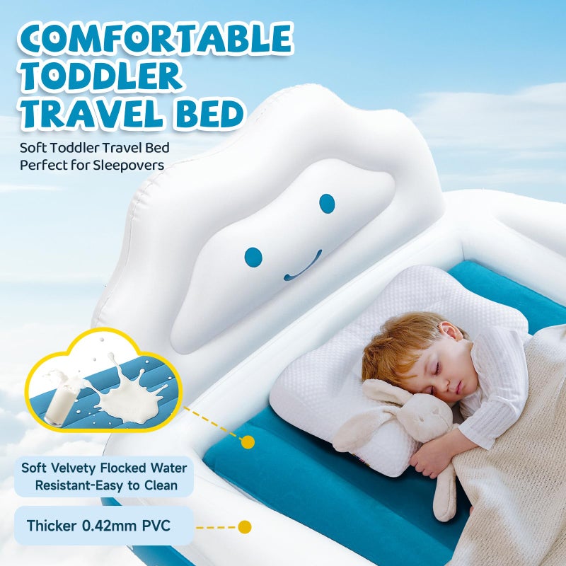 CHERIMOR Inflatable Toddler Travel Bed, Portable Toddler Bed with 4-Sides Safety Bumpers & Fast Auto Inflation Pump, Kids Air Mattress for Travel Camping, Grandma's Home Sleepovers Blow Up Mattress - Image 5
