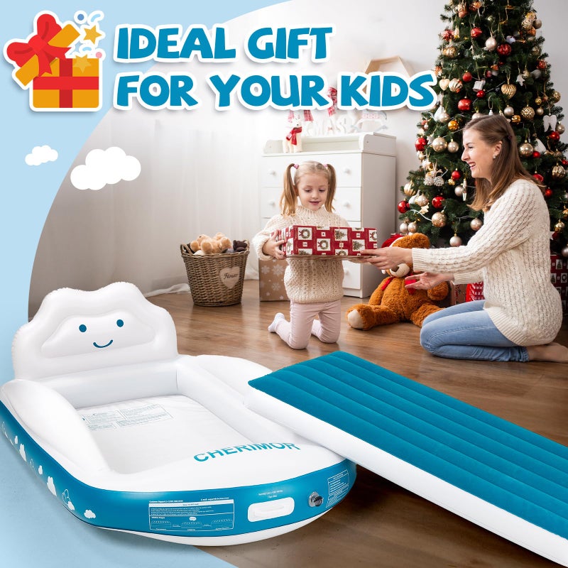 CHERIMOR Inflatable Toddler Travel Bed, Portable Toddler Bed with 4-Sides Safety Bumpers & Fast Auto Inflation Pump, Kids Air Mattress for Travel Camping, Grandma's Home Sleepovers Blow Up Mattress - Image 3