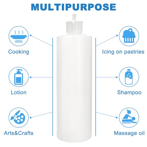 Bekith 12 Pack 16oz Plastic Squeeze Bottle with 24 Caps in 2 Styles, Refillable Plastic Bottles for Shampoo, Lotions, Liquid Body Wash, Sauce, BPA Free - Image 3