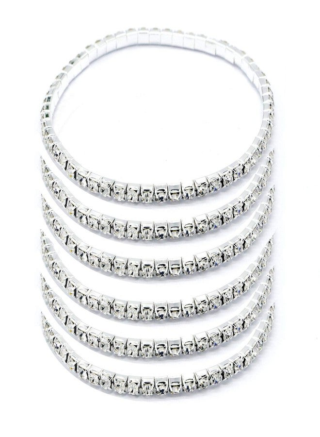 Fodattm Women Rhinestone Stretch Ankle Bracelet Silver Sparking Tennis Bracelet Crystal Anklet Foot Chain Jewelry (1 Row - 6pcs) - Image 1