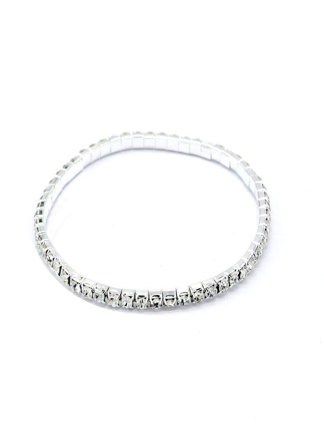 Fodattm Women Rhinestone Stretch Ankle Bracelet Silver Sparking Tennis Bracelet Crystal Anklet Foot Chain Jewelry (1 Row - 6pcs) - Image 4