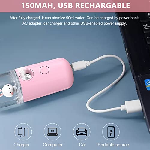 ELEPHANTBOAT® Pink Facial Nano 30ml Portable Mini Facial Nano Face Mist Spray Machine,Cartoon Bunny Design & USB Rechargeable for Facial Moisturizing and Skin Care - Image 3