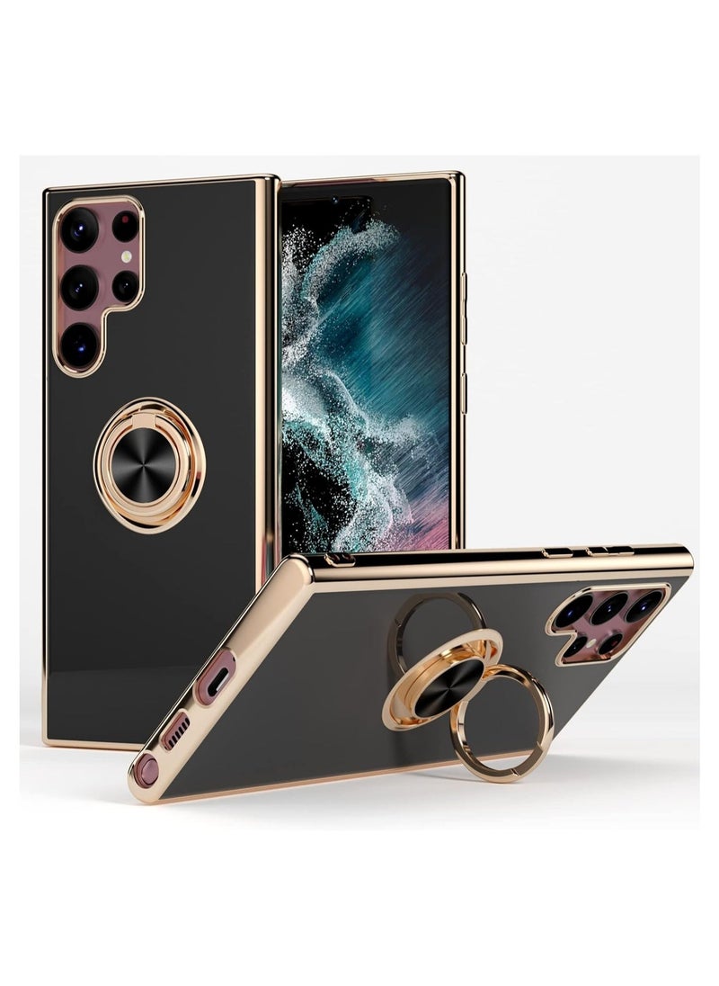 Raxoom Compatible with Samsung Galaxy S22 Ultra Ring Holder Case Shiny Plating Gold Edge 360 Degree Rotation Kickstand for Women Girls, Soft TPU Shockproof Protection Phone Case for S22 Ultra 6.8" - Image 1