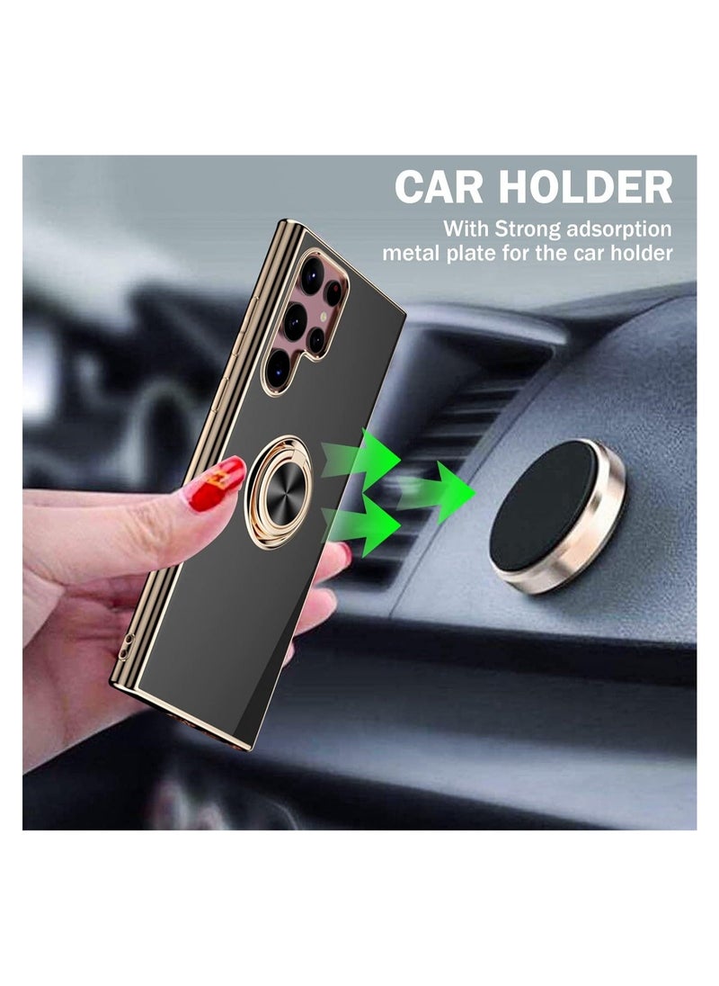 Raxoom Compatible with Samsung Galaxy S22 Ultra Ring Holder Case Shiny Plating Gold Edge 360 Degree Rotation Kickstand for Women Girls, Soft TPU Shockproof Protection Phone Case for S22 Ultra 6.8" - Image 2