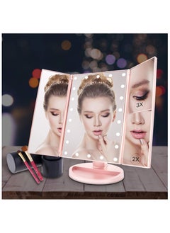 Cool Baby COOLBABY 3 Folds Lighted Makeup Vanity Mirror with 21 LED Lights Touch Screen,  180 Degree Rotation Portable Mirrors for Travel(Pink)  - Image 1