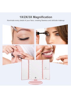 Cool Baby COOLBABY 3 Folds Lighted Makeup Vanity Mirror with 21 LED Lights Touch Screen,  180 Degree Rotation Portable Mirrors for Travel(Pink)  - Image 4