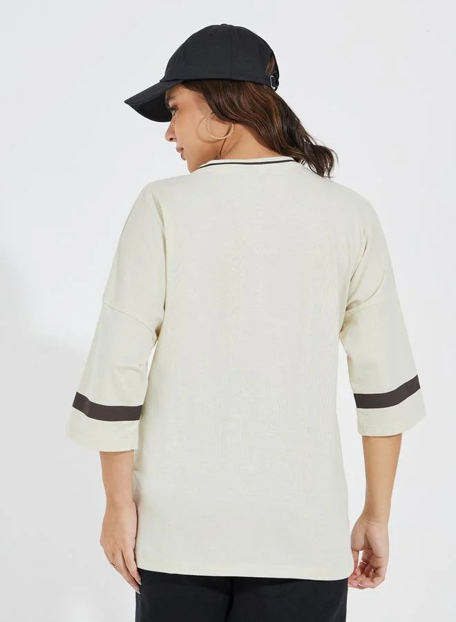 Styli Oversized Slogan Print T-Shirt with Exaggerated Sleeves