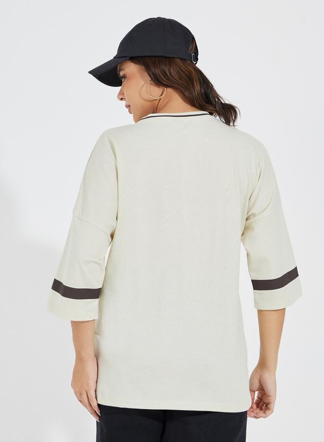 Styli Oversized Slogan Print T-Shirt with Exaggerated Sleeves - Image 5