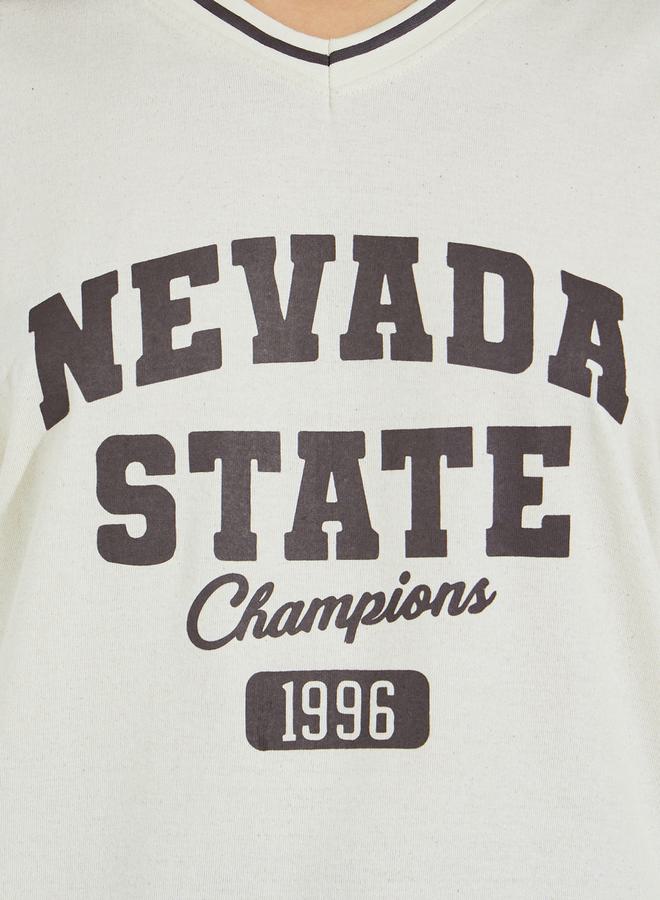 Styli Oversized Slogan Print T-Shirt with Exaggerated Sleeves - Image 3