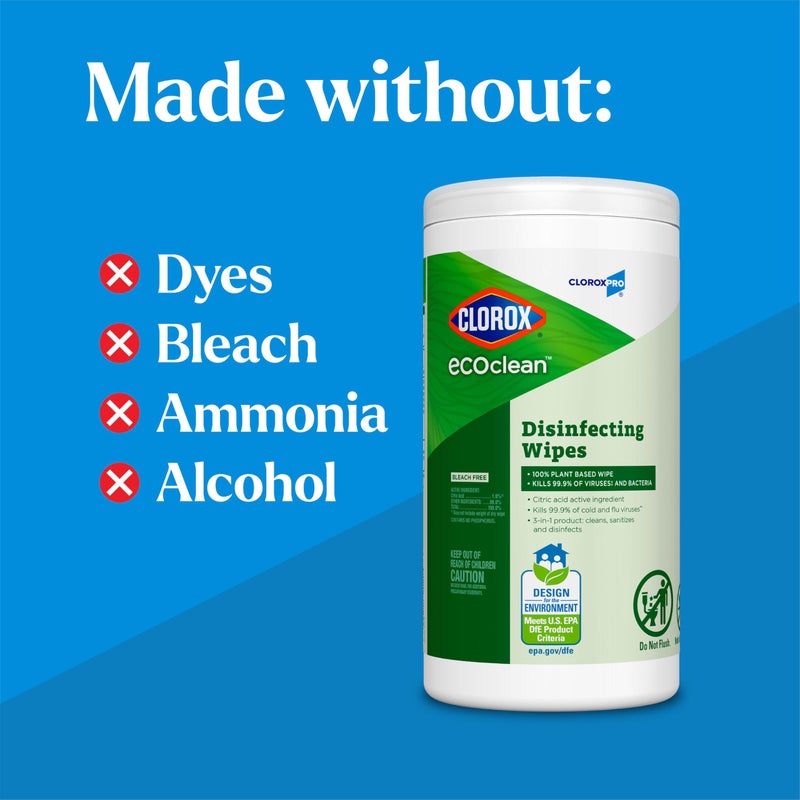 Cloroxpro Clorox Ecoclean Disinfecting Wipes  Multipurpose 100% Plant Based Cleaning Cloths  Antibacterial Disinfectant  Safe For Multi Surface Use  75 Count - Image 4