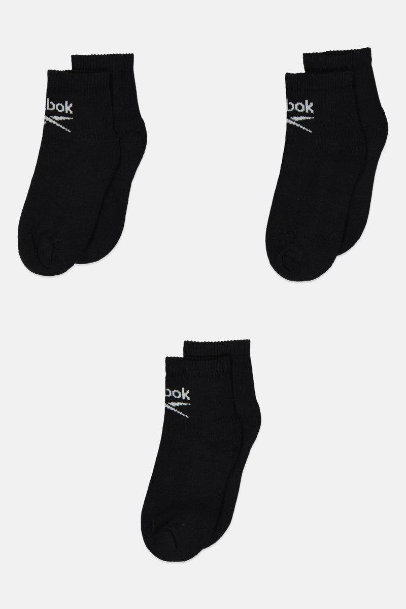 Reebok Men 3 Pair Brand Logo Ankle Socks, Black - Image 3