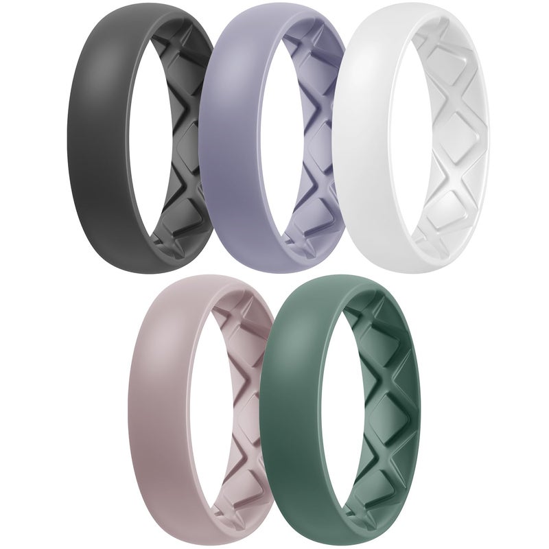 Egnaro Inner Arc Ergonomic Breathable Design  Silicone Rings For Women With Half Sizes  Women'S Silicone Wedding Band 5.5Mm Wide-2Mm Thick - Image 1