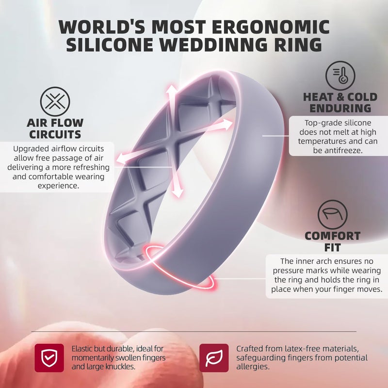 Egnaro Inner Arc Ergonomic Breathable Design  Silicone Rings For Women With Half Sizes  Women'S Silicone Wedding Band 5.5Mm Wide-2Mm Thick - Image 2