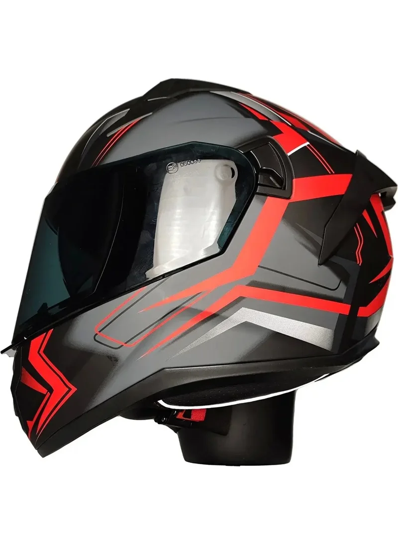 MTS M-801-SNAKE Twılıght Sun Visor Helmet (Matte Black-Red)