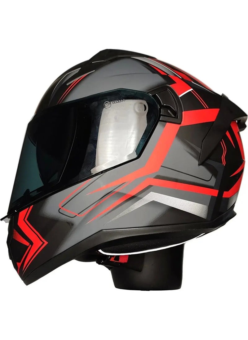 MTS - M-801-SNAKE Twılıght Sun Visor Helmet (Matte Black-Red) - Image 1
