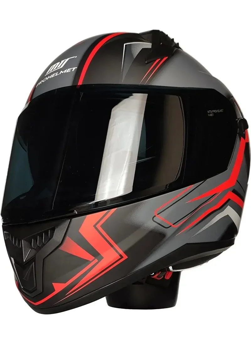 MTS M-801-SNAKE Twılıght Sun Visor Helmet (Matte Black-Red)