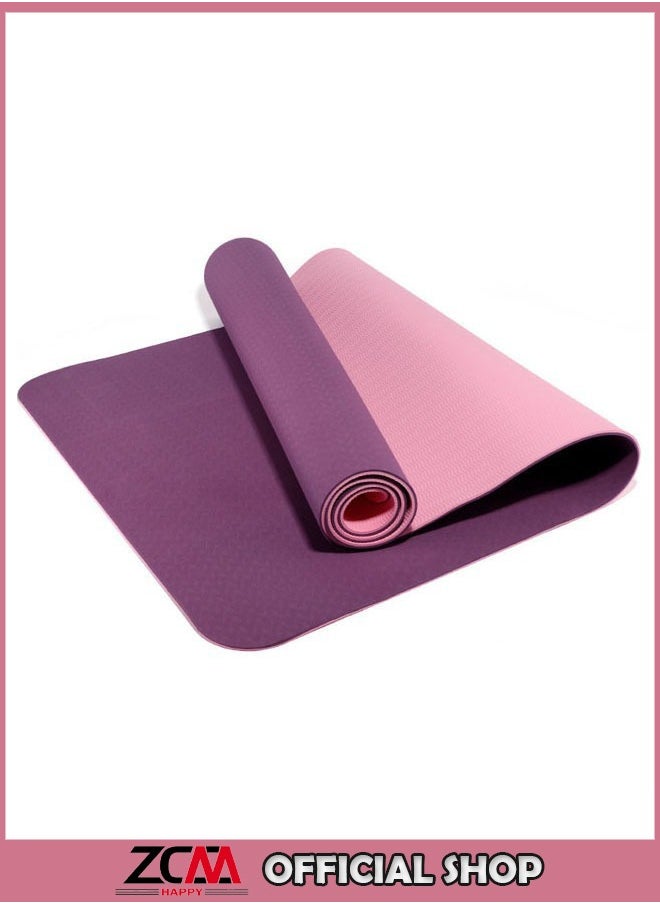 ZCM-HAPPY Yoga Mat with Straps, Non-Slip TPE Pilates Fitness Mat for Home Exercise and Meditation 183x61x0.6cm  - Image 1