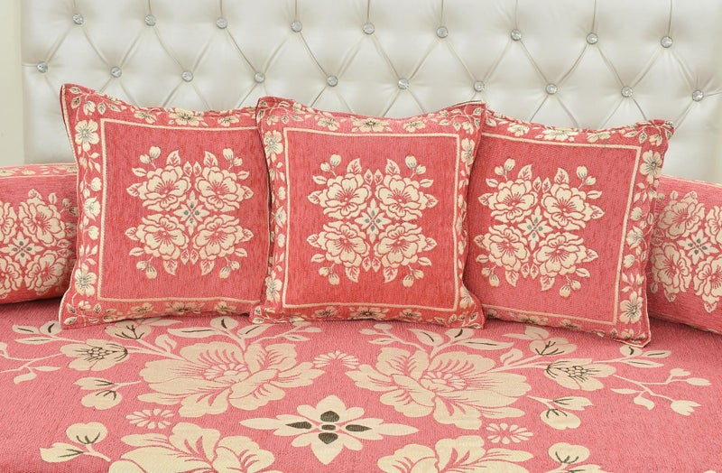 Dazzling DECOR Luxury Velvet Diwan Bedsheet with 5 Cushion Covers and 2 Bolster Covers – Designer Sofa DiwanCover Set for Living Room (Pink, Velvet Diwan Set (1+2+5)) - Image 3
