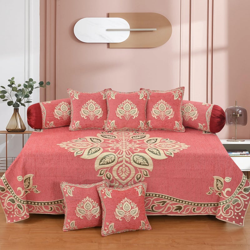 Dazzling DECOR Luxury Velvet Diwan Bedsheet with 5 Cushion Covers and 2 Bolster Covers – Designer Sofa DiwanCover Set for Living Room (Pink, Velvet Diwan Set (1+2+5)) - Image 5