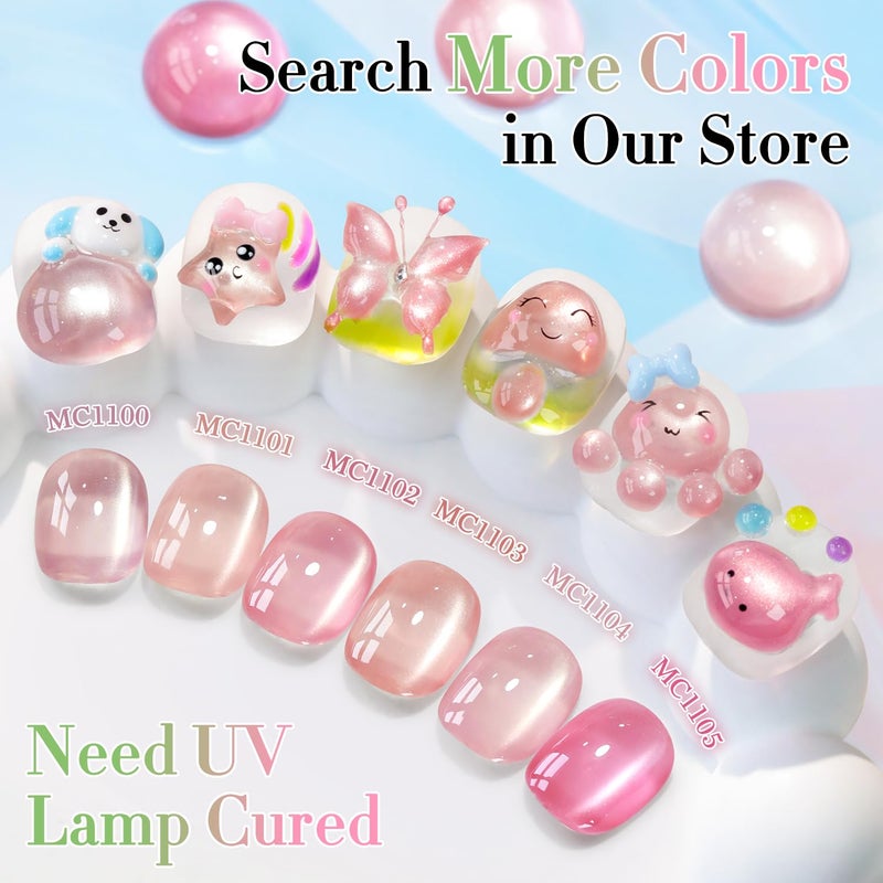 Double Rhythm Jelly Glass Cat Eye Gel Polish with Magnet 15ML Holographic Glitter Shimmer Translucent Sheer Color Magnetic Nail Polish Salon DIY at Home (Jelly Glass Nude-MC1101) - Image 4