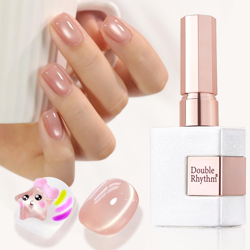 Double Rhythm Jelly Glass Cat Eye Gel Polish with Magnet 15ML Holographic Glitter Shimmer Translucent Sheer Color Magnetic Nail Polish Salon DIY at Home (Jelly Glass Nude-MC1101) - Image 1