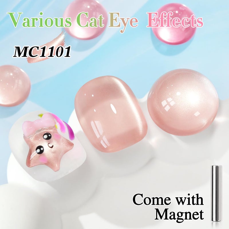 Double Rhythm Jelly Glass Cat Eye Gel Polish with Magnet 15ML Holographic Glitter Shimmer Translucent Sheer Color Magnetic Nail Polish Salon DIY at Home (Jelly Glass Nude-MC1101) - Image 2