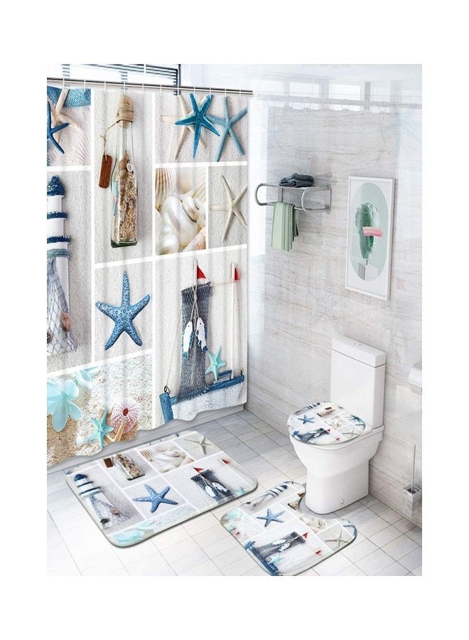 NIBEMINENT Pack-4 Sea Style Non Slip Toilet Polyester Cover Mat Multicolour 50 x 40 4cm - Image 1