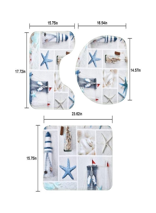 NIBEMINENT Pack-4 Sea Style Non Slip Toilet Polyester Cover Mat Multicolour 50 x 40 4cm - Image 2