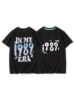 Taylor Swift Tshirt Tour Merchandise Eras Tour Short Sleeve round Neck Loose Fit Youthful Wool Blend Casual Abstract Pattern Tshirt New 1989 Black