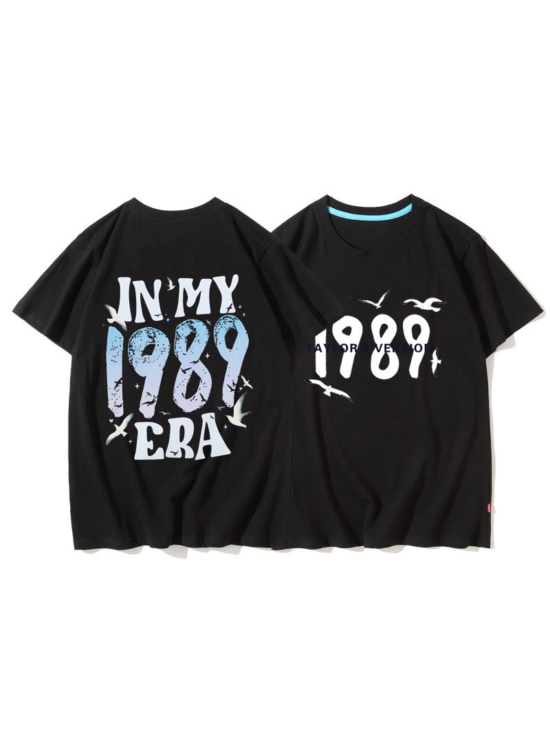 Generic - Taylor Swift Tshirt Tour Merchandise Eras Tour Short Sleeve round Neck Loose Fit Youthful Wool Blend Casual Abstract Pattern Tshirt New 1989 Black - Image 1