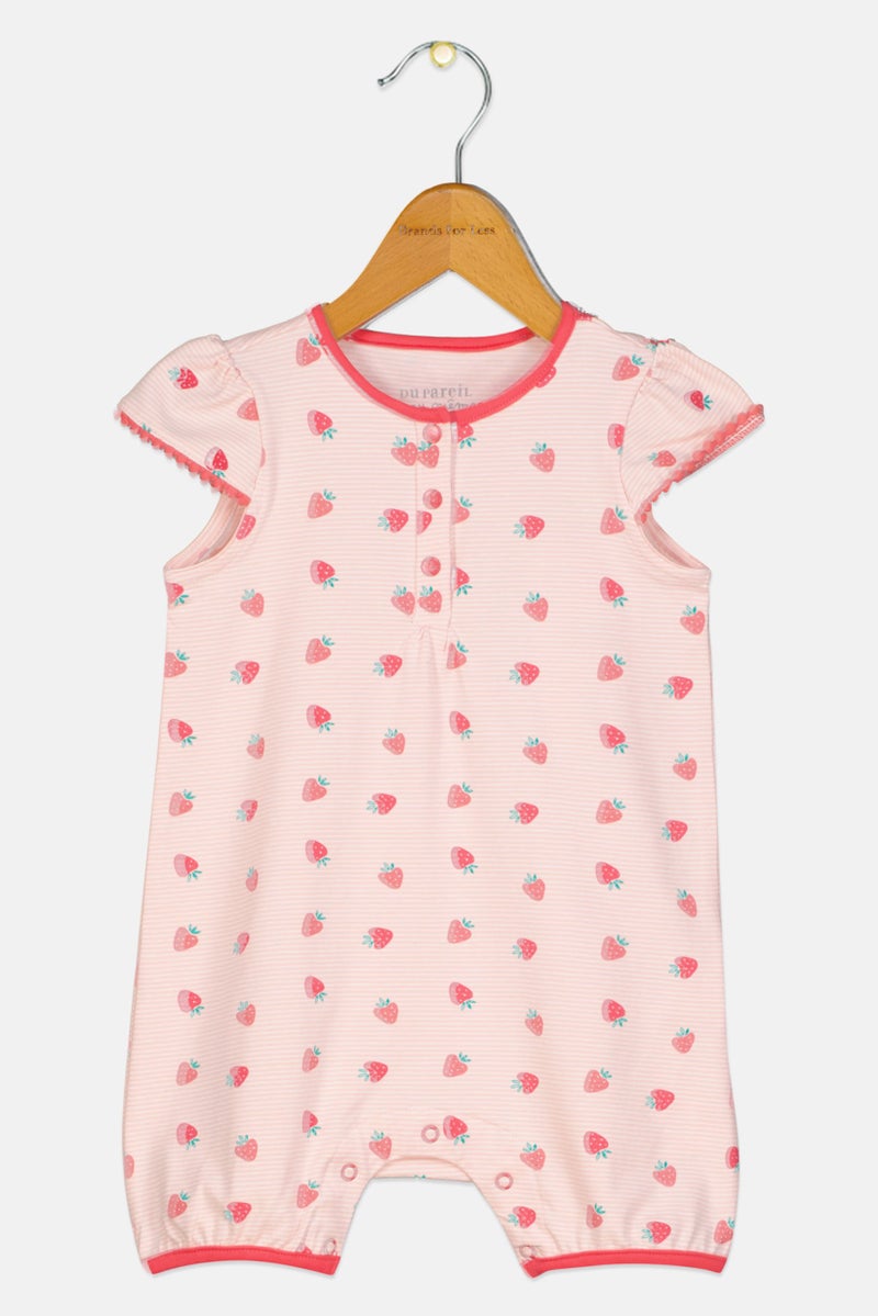 Dp Am Toddlers Girl Strawberry Print Overall Sleepwear, Pink  - Image 1