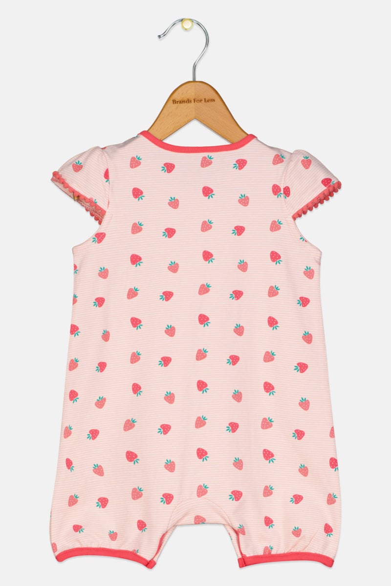 Dp Am Toddlers Girl Strawberry Print Overall Sleepwear, Pink  - Image 2