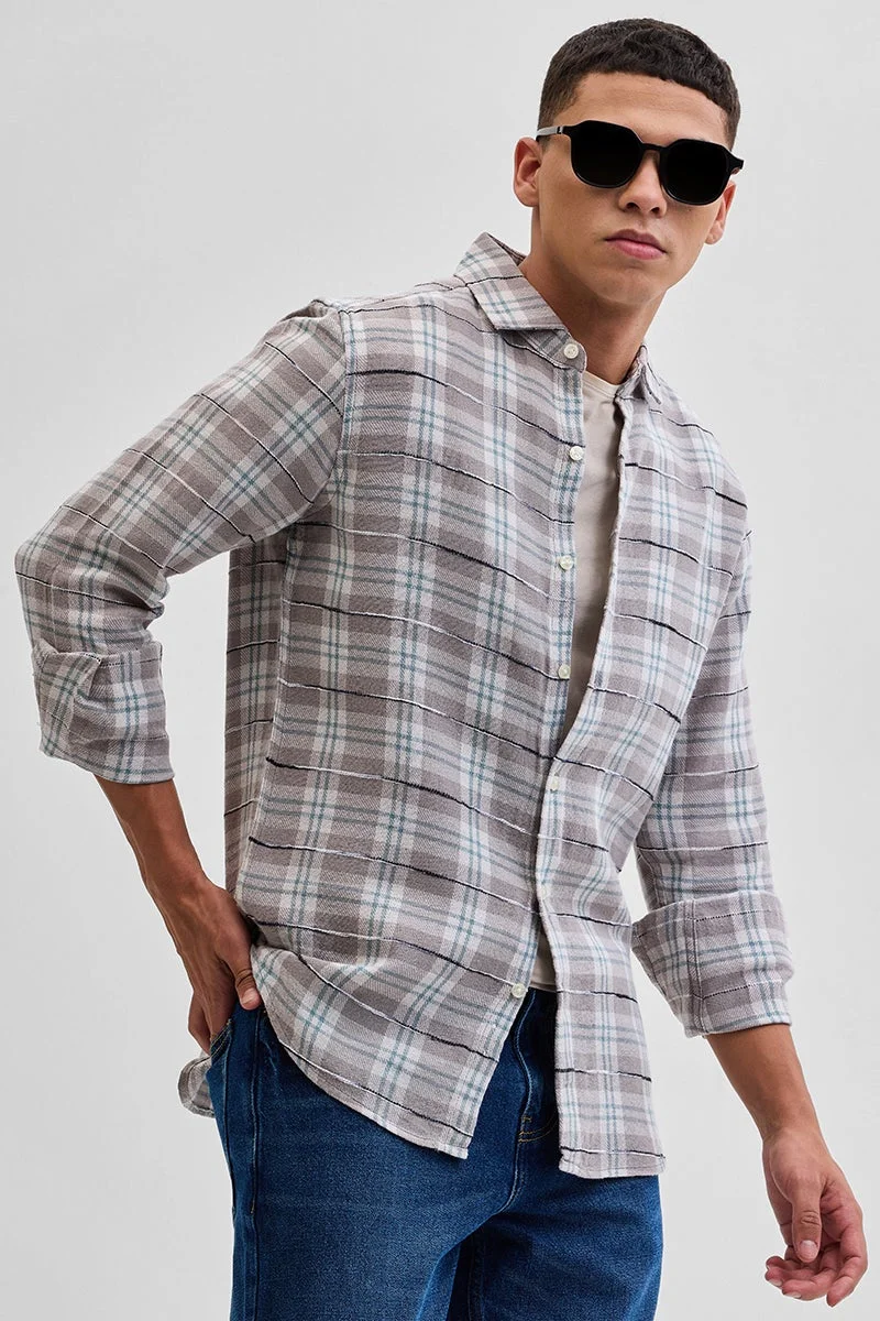 سنيتش قميص كاروهات بنسيج سلب بني فاتح