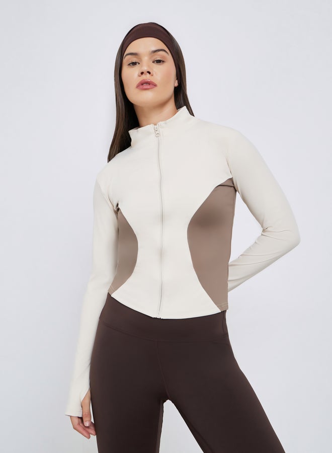 Styli Active Color Block Thumbhole Detail Zip Up Jacket - Image 1