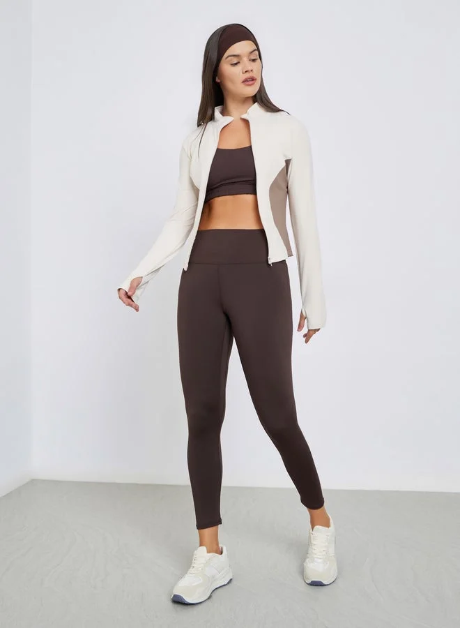 Styli Active Color Block Thumbhole Detail Zip Up Jacket