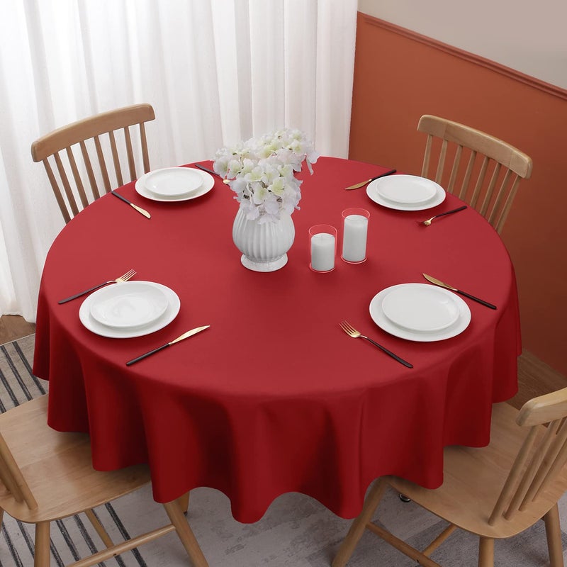 Softalker Round Tablecloth, Waterproof & Stain Resistant Table Cloth Wrinkle Free Fabric Washable 210Gsm Polyester Table Cover For Dining/Party/Outdoor - 60 Inch,Red - Image 2