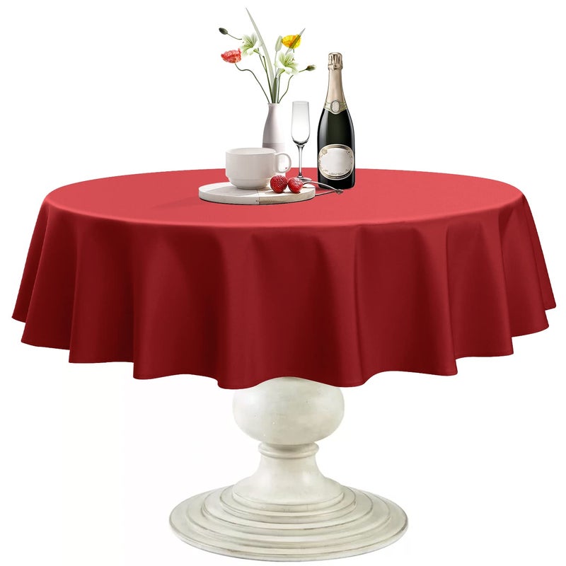 Softalker Round Tablecloth, Waterproof & Stain Resistant Table Cloth Wrinkle Free Fabric Washable 210Gsm Polyester Table Cover For Dining/Party/Outdoor - 60 Inch,Red - Image 1