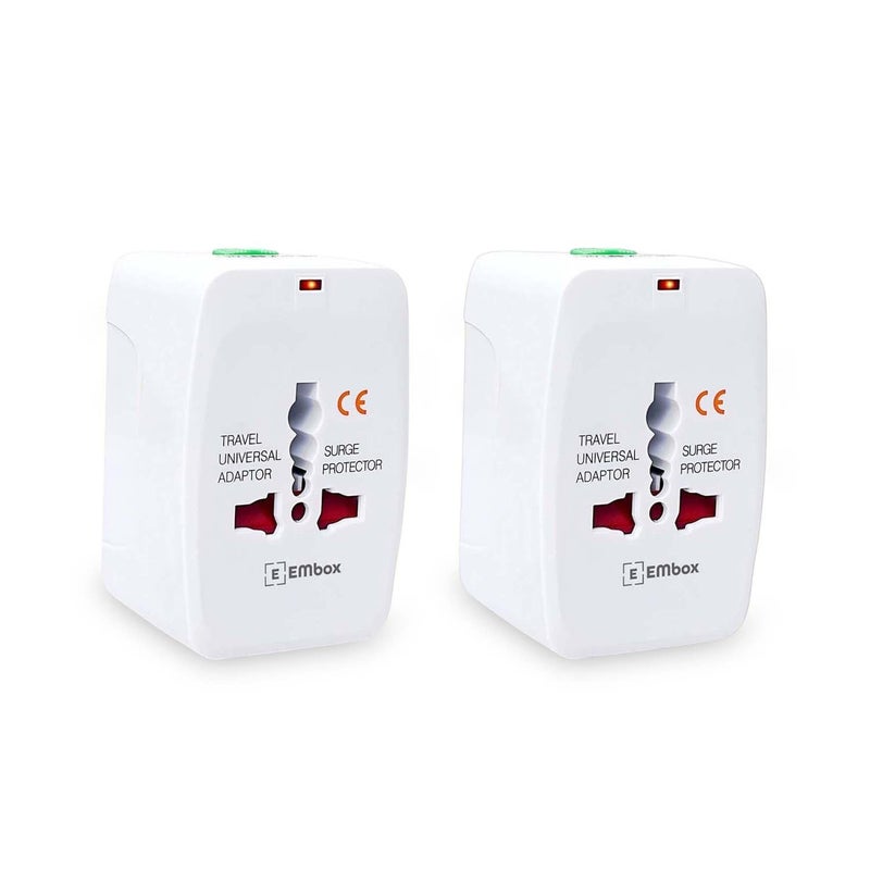 EMBOX EMBOX Universal Charger Adapter 240 AC Wall Charger 6 A Universal Travel Adapter All in One International Ports for USA EU UK AUS Supports 150 Countries Smart Phone Laptops Cameras Pack of 2  - Image 1