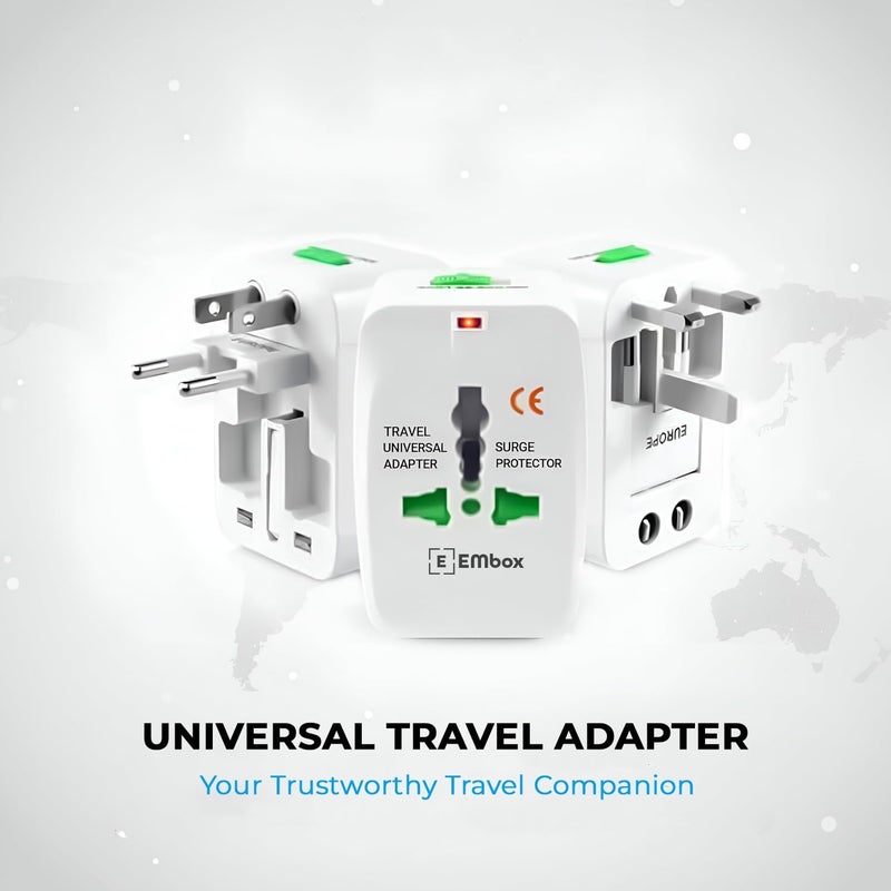 EMBOX EMBOX Universal Charger Adapter 240 AC Wall Charger 6 A Universal Travel Adapter All in One International Ports for USA EU UK AUS Supports 150 Countries Smart Phone Laptops Cameras Pack of 2  - Image 2