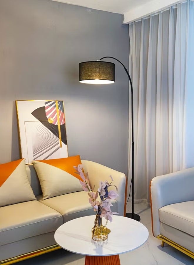 Cady One Tall Lampshade and LED Floor Lamp for Living Room with Adjustable Hanging Cylinder Shade with Remote Control, Reading Light for Bedroom or Office Black 12W 185 x 38cm - Image 4