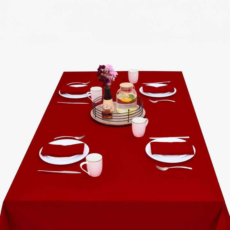 RUSTIQUE LINENS HemStitched Tablecloth Water Stain Repellent 100 Cotton 48 Seater 5 Colors Crimson RED 190 CM X 150 CM